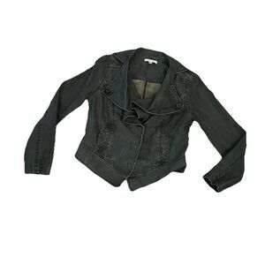 Cabi Womens  Motor Jacket Medium  100% Linen Waxed Denim Like